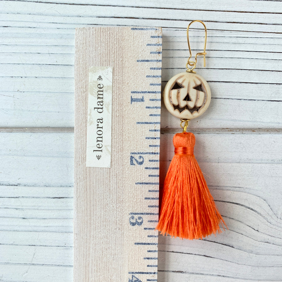 Jack-o-Lantern Halloween Tassel Earrings - 2 Color Options Available