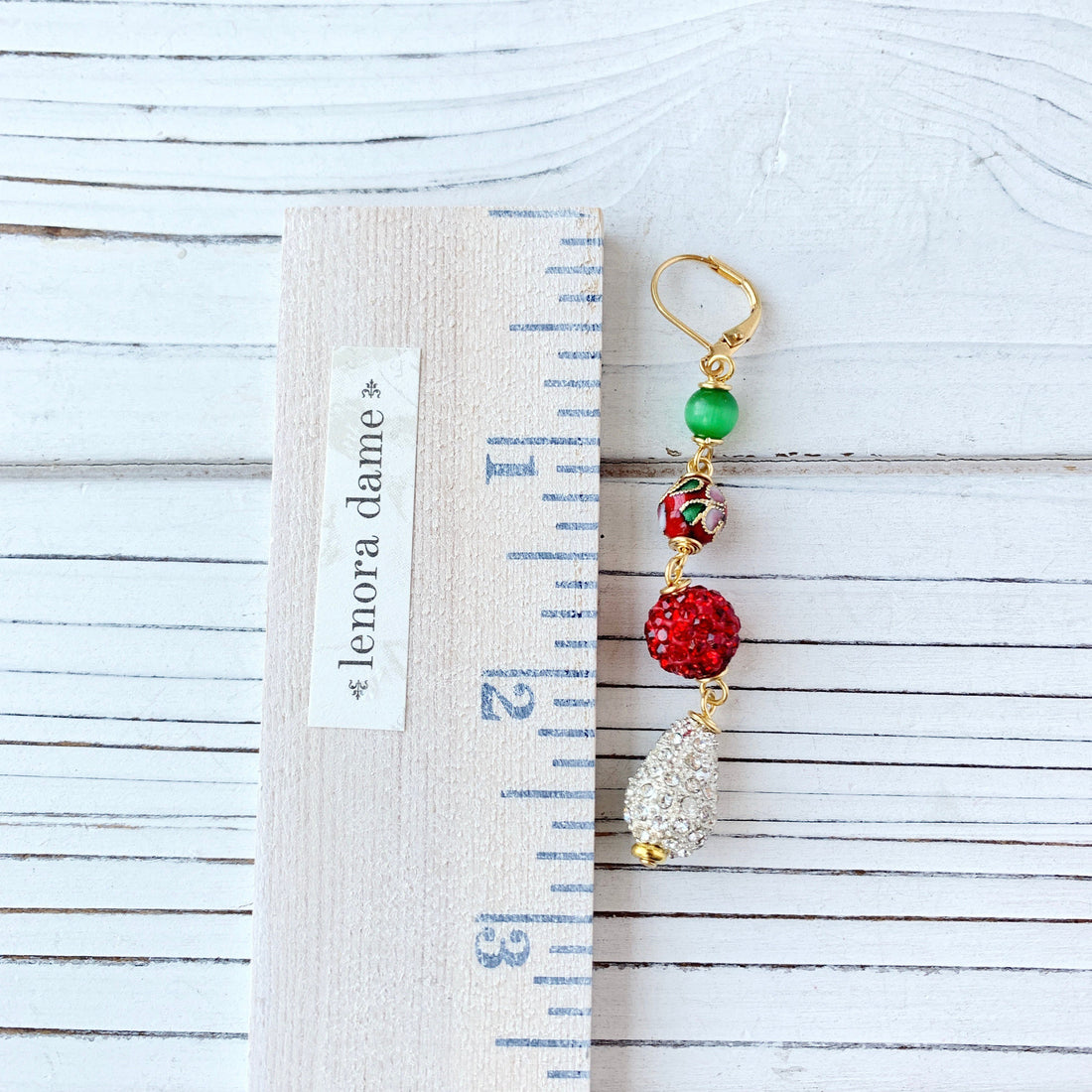 Lenora Dame Rhinestone and Cloisonné Holiday Earrings