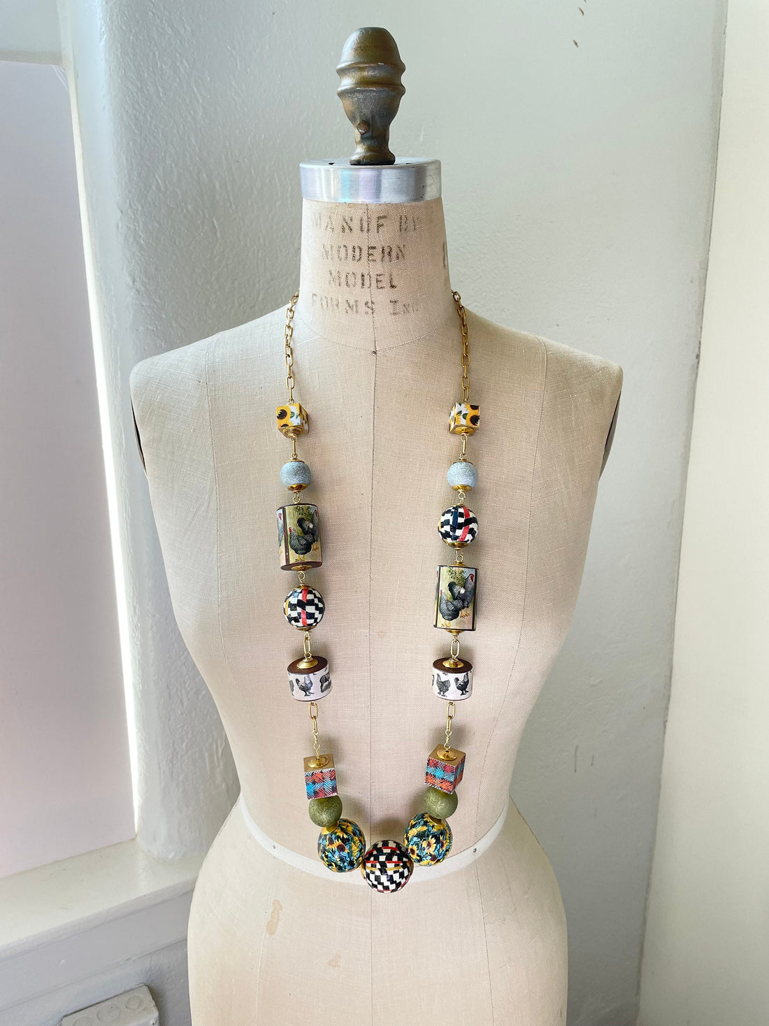 Lenora Dame Decoupaged Long Chicken Necklace