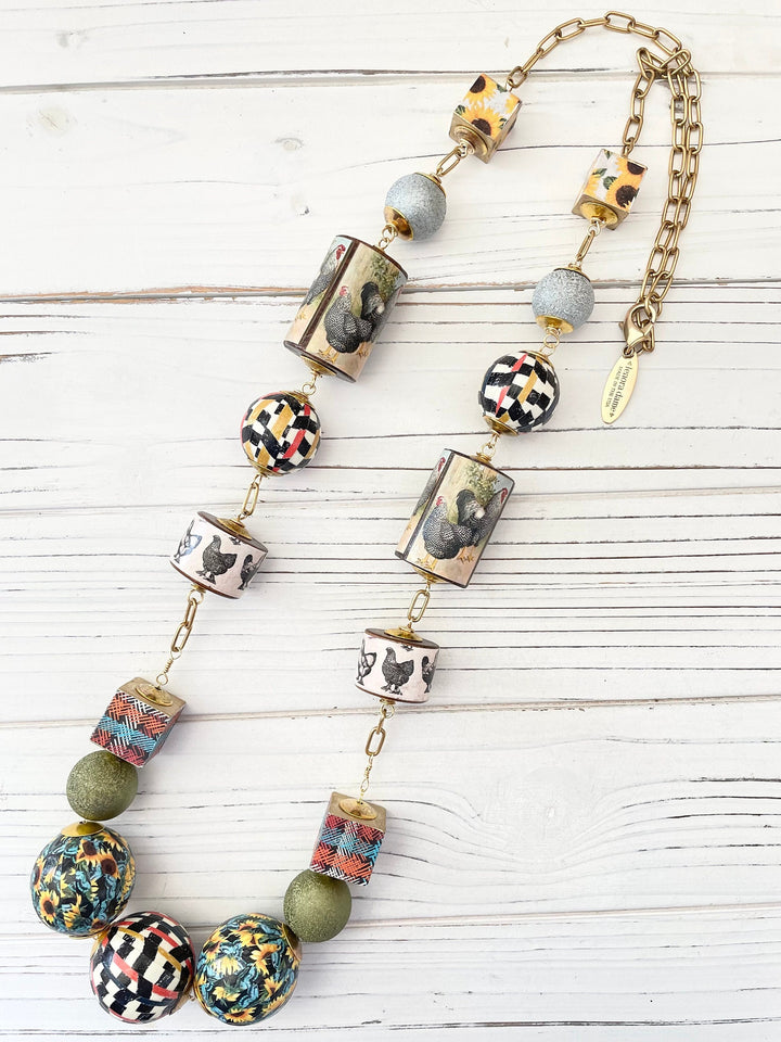 Lenora Dame Decoupaged Long Chicken Necklace