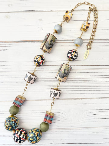 Lenora Dame Decoupaged Long Chicken Necklace