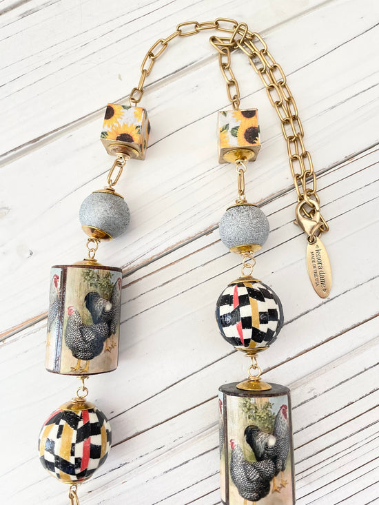 Lenora Dame Decoupaged Long Chicken Necklace