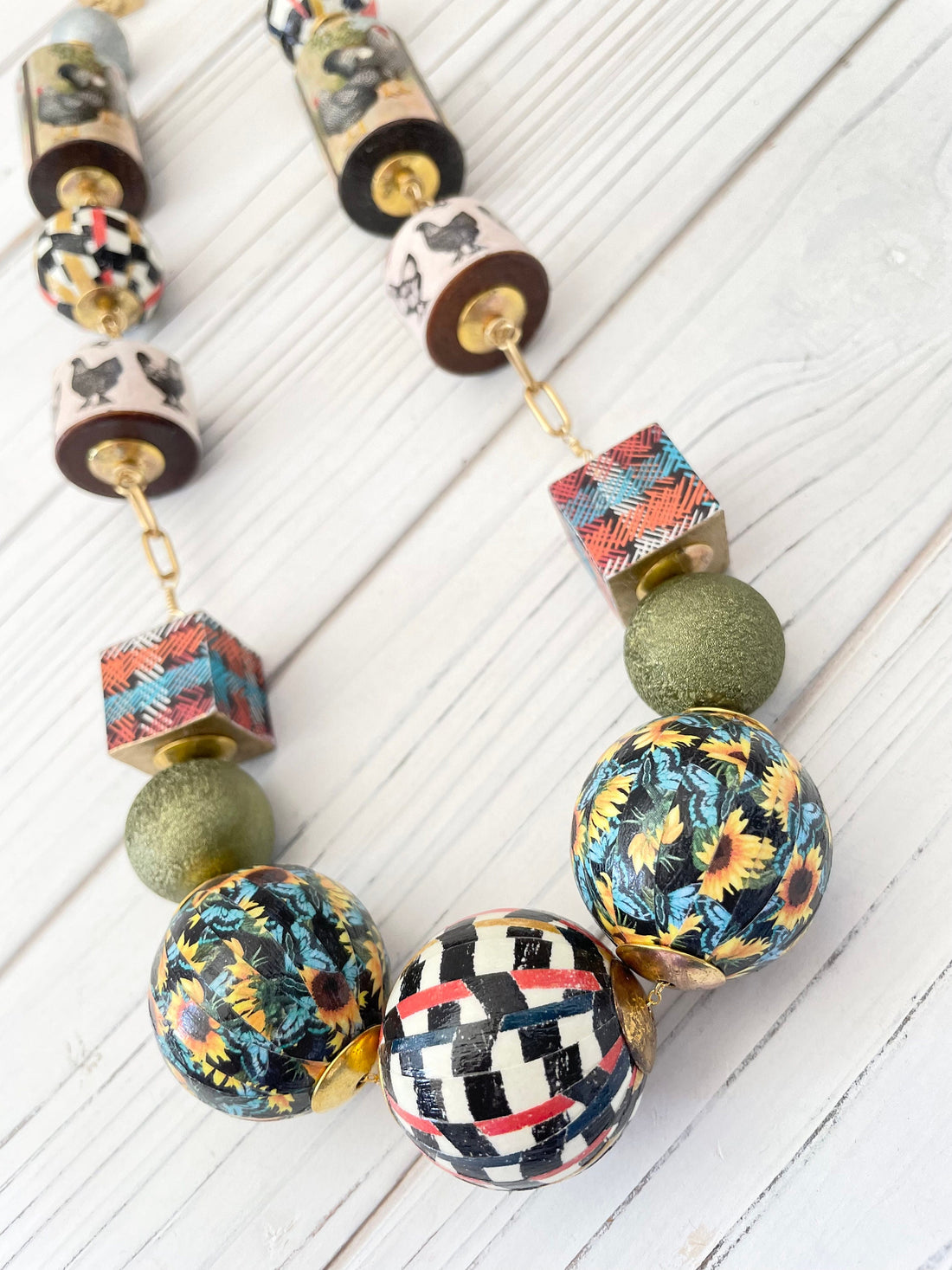 Lenora Dame Decoupaged Long Chicken Necklace