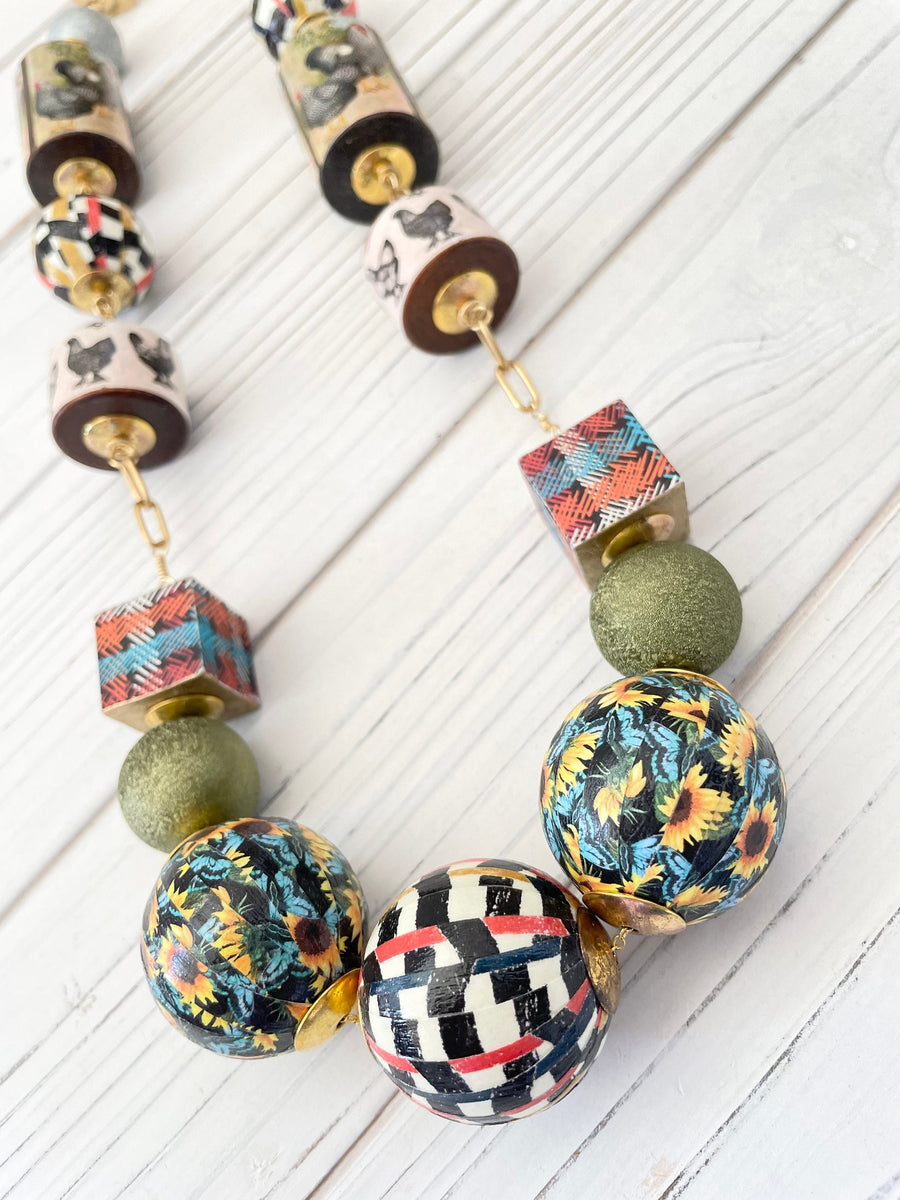 Lenora Dame Decoupaged Long Chicken Necklace