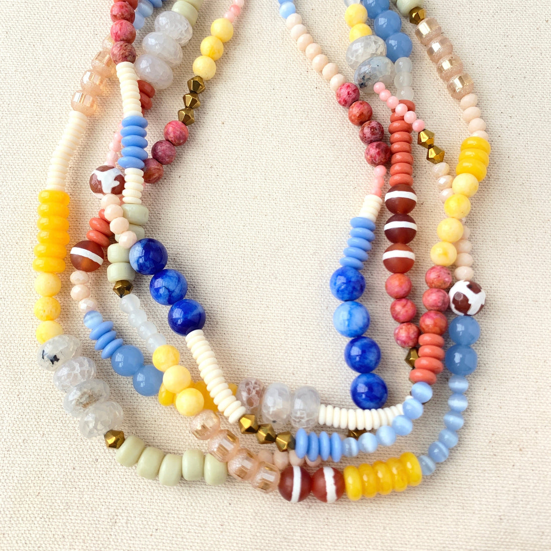 Folk Art 4-Strands Glass Beaded Necklace