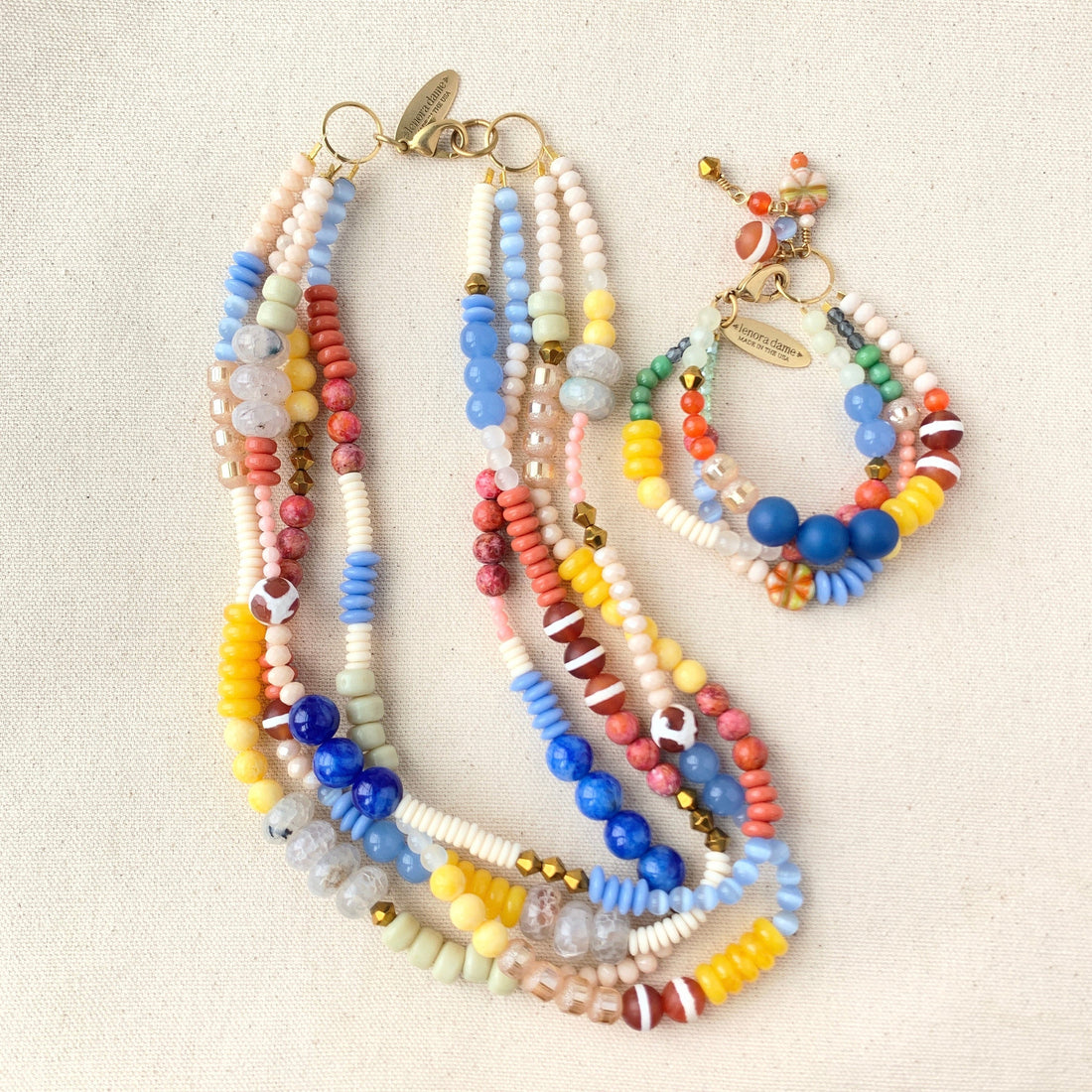 Folk Art 4-Strands Glass Beaded Necklace