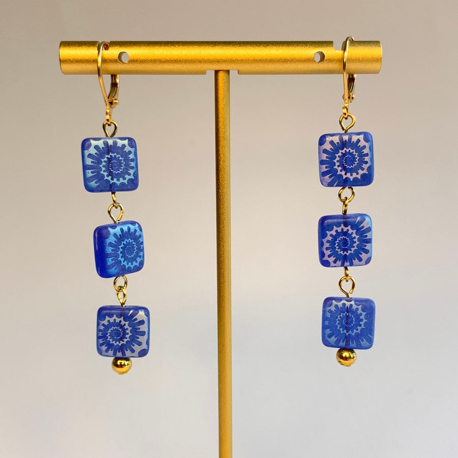 Lenora Dame Iris Blue Czech Glass Ammonite Earrings