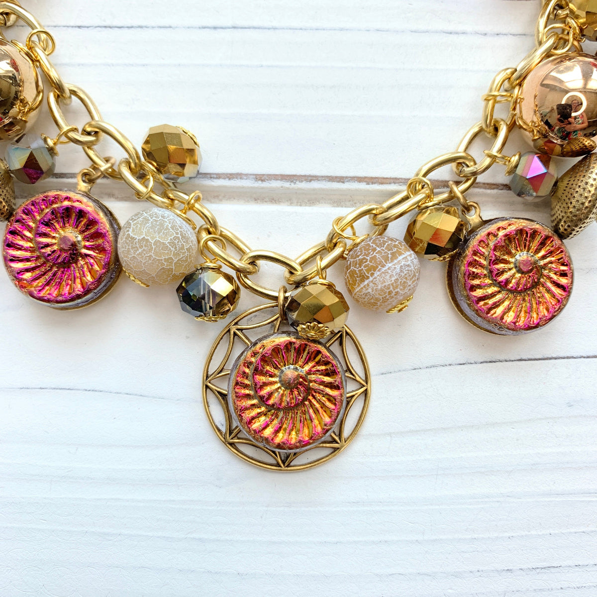 Lenora Dame Sunset Red Ammonite Charm Necklace