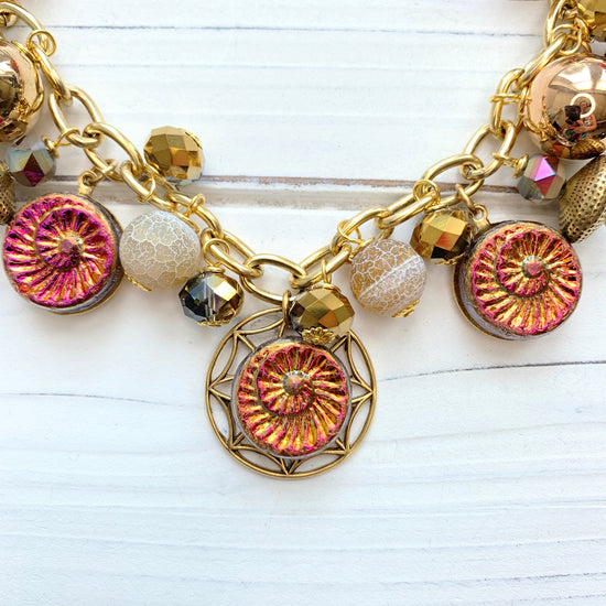 Lenora Dame Sunset Red Ammonite Charm Necklace