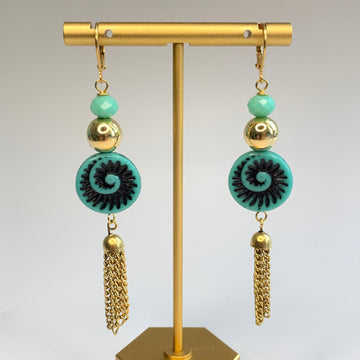 Lenora Dame Turquoise Czech Glass Ammonite Earrings