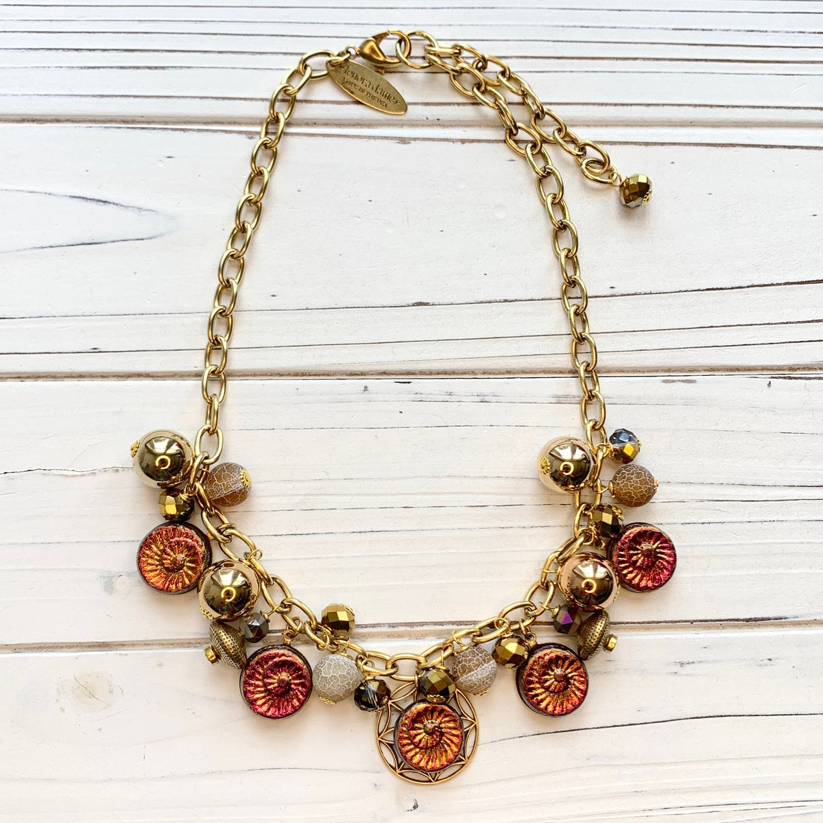 Lenora Dame Sunset Red Ammonite Charm Necklace