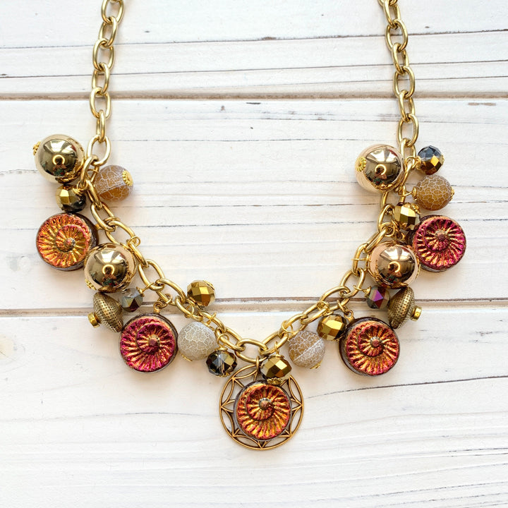 Lenora Dame Sunset Red Ammonite Charm Necklace