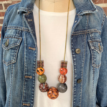 Lenora Dame Autumnal Decoupage Statement Necklace