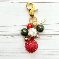 Red and green beaded bag charm. Christmas bag charm. Charm for handbag. 