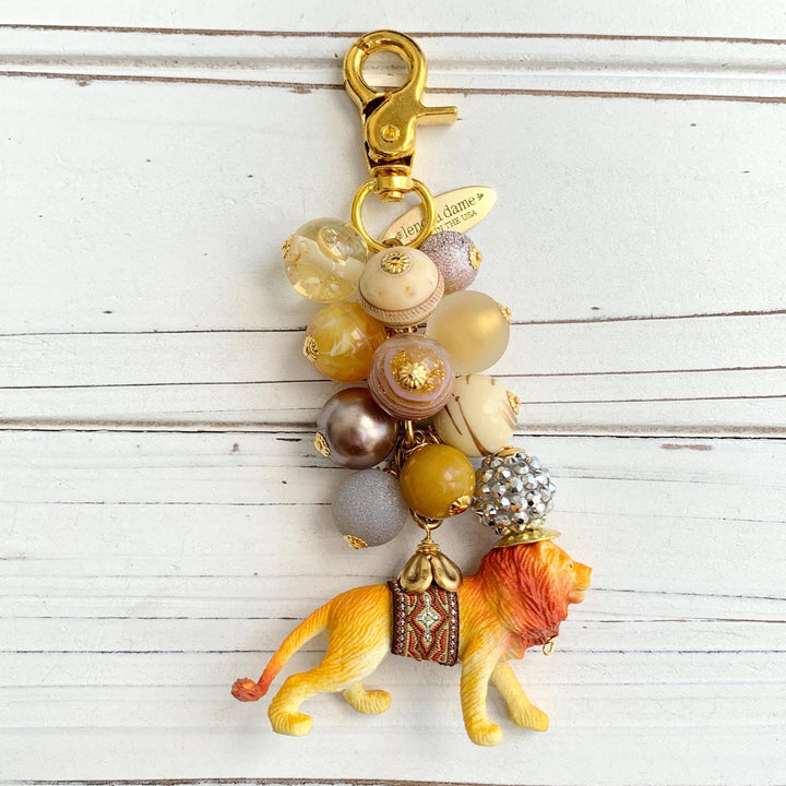 Lion beaded bag charm. Lion keychain.