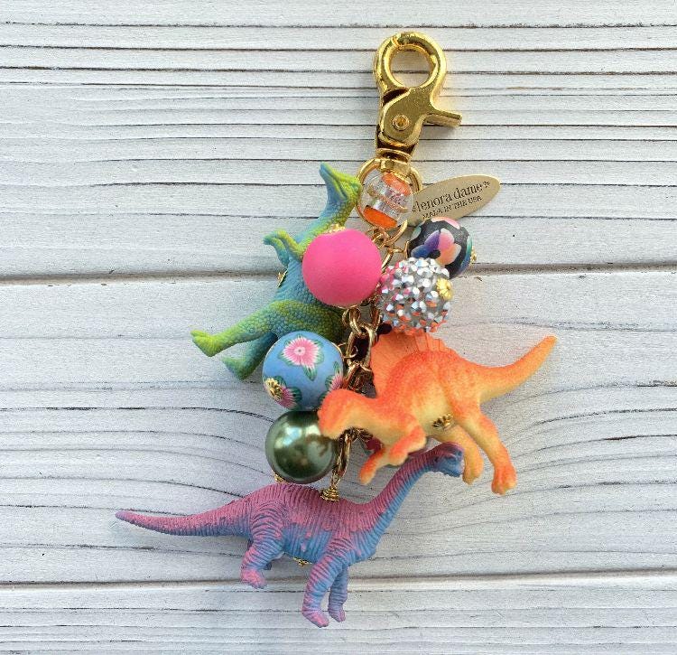 Dinosaur beaded bag charm. Colorful purse charm for handbags.