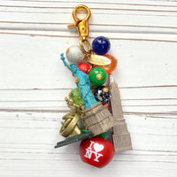 New York City bag charm . New York City keychain with colorful beads and statue of liberty charm.