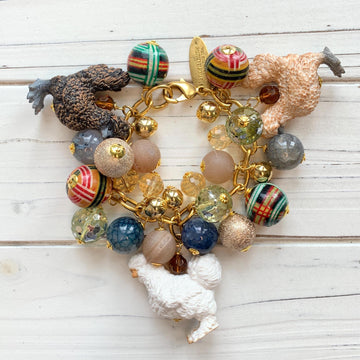 Chicken bracelet with chicken charms. Chicken lover gift idea.