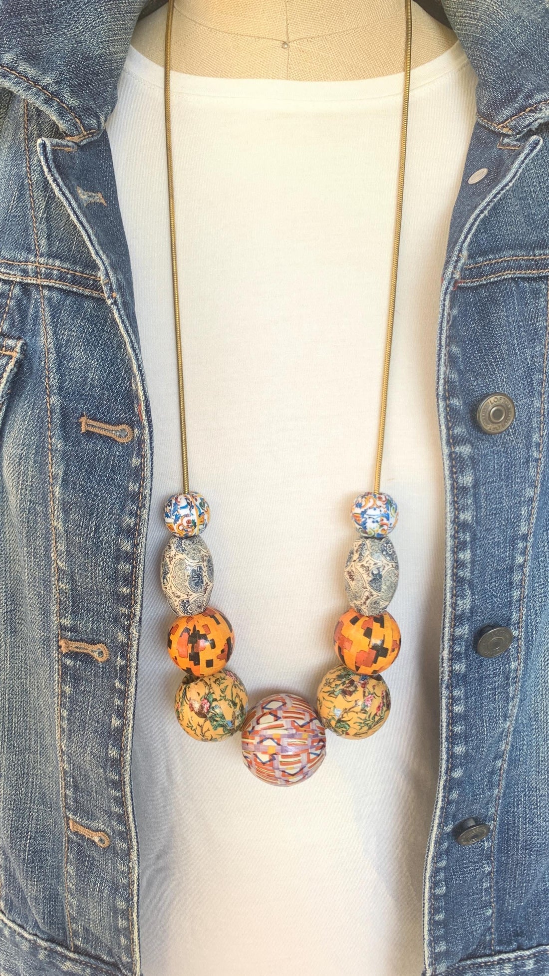 NEW Lenora Dame Autumn Decoupage Statement Necklace - One-of-a-Kind