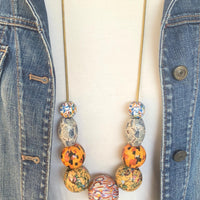 NEW Lenora Dame Autumn Decoupage Statement Necklace - One-of-a-Kind