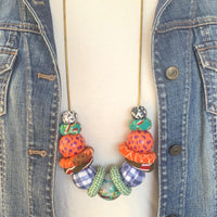 NEW Lenora Dame Autumn Decoupage Statement Necklace - One-of-a-Kind