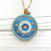 Czech Glass Button Locket Pendant Necklace