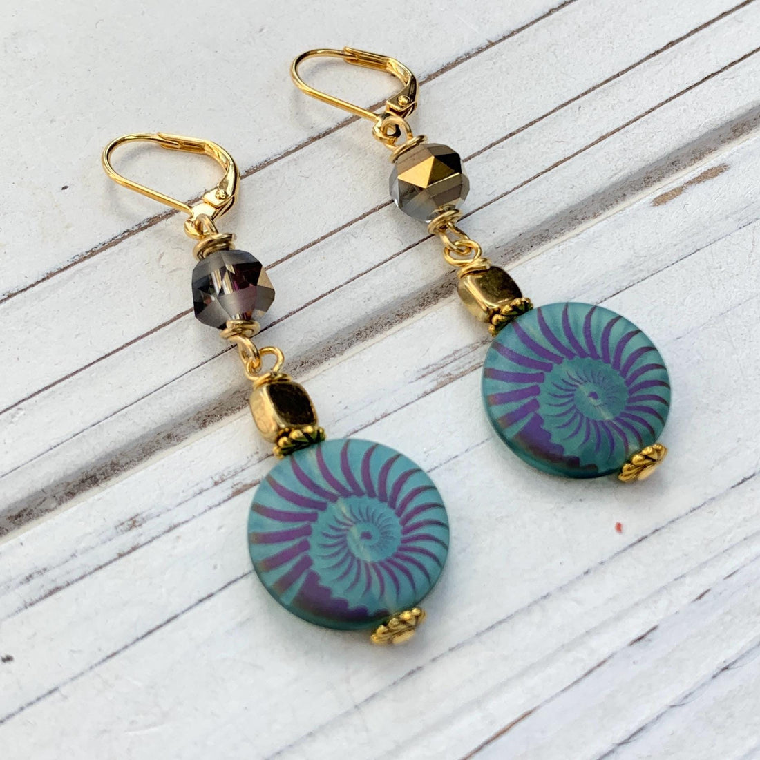 Czech Glass Ammonite Earrings