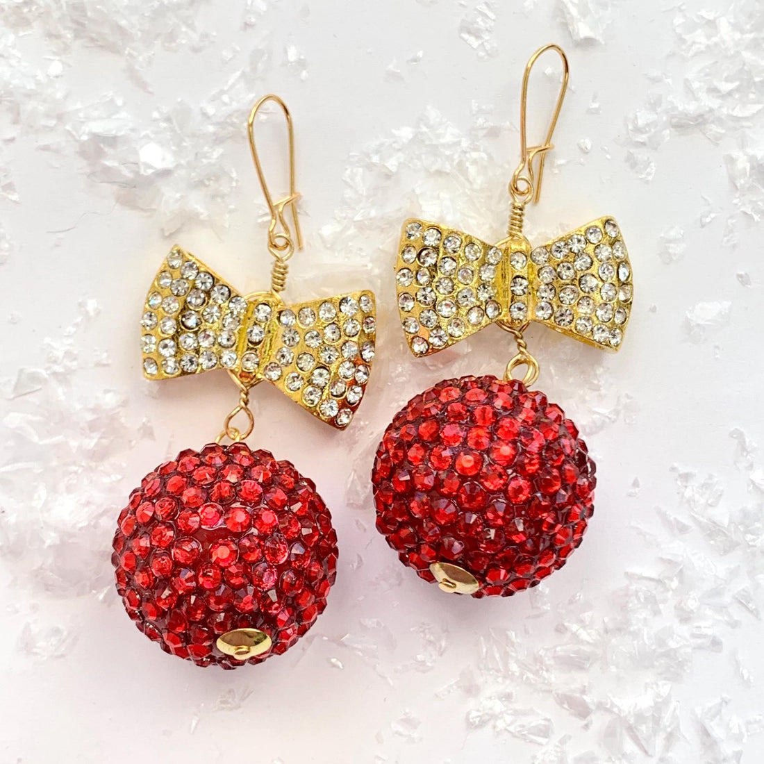 Veronica Rhinestone Holiday Earrings - Choice of Gold or Silver Bow