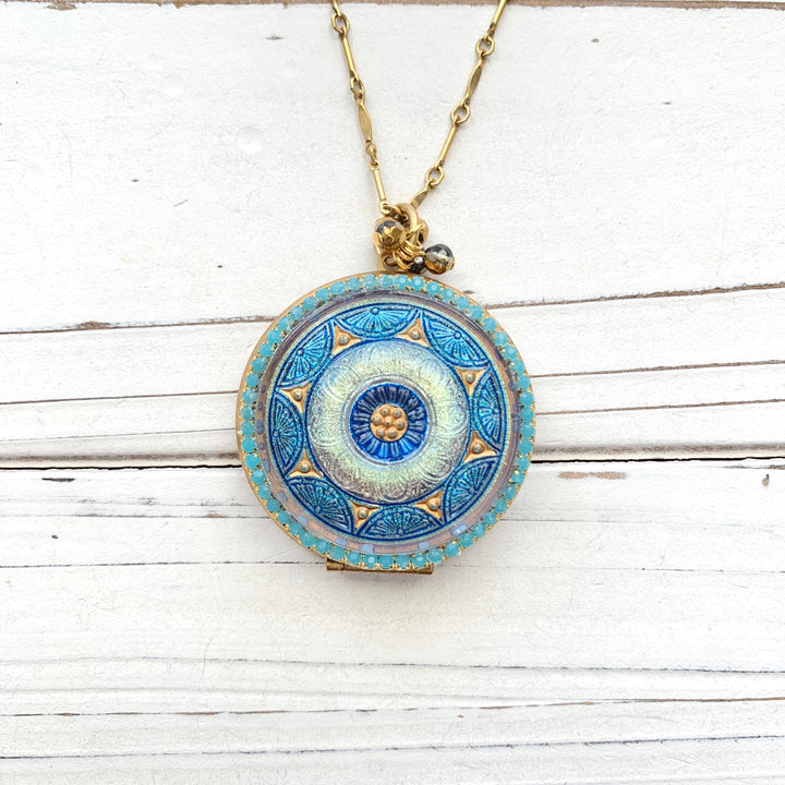 Czech Glass Button Locket Pendant Necklace