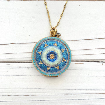 Czech Glass Button Locket Pendant Necklace