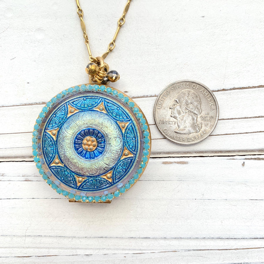 Czech Glass Button Locket Pendant Necklace