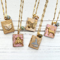 Lenora Dame Brocade Etched Book Locket Necklaces - Choice of 5 Design Motifs