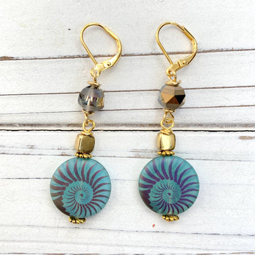 Czech Glass Ammonite Earrings