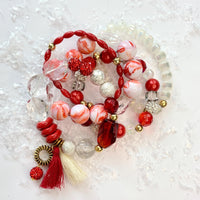 Red chunky bracelet. Red and white stackable beaded bracelets.