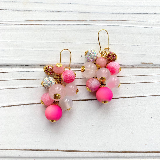 Colorful Beaded Dangle Earrings - 2 Color Options