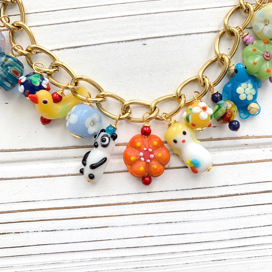 Lampworked Glass Beads Bag Chain