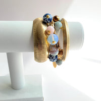Beaded bracelet made in the USA. Chunky bracelet with blue, green and pink beads. Lenora Dame bracelets.