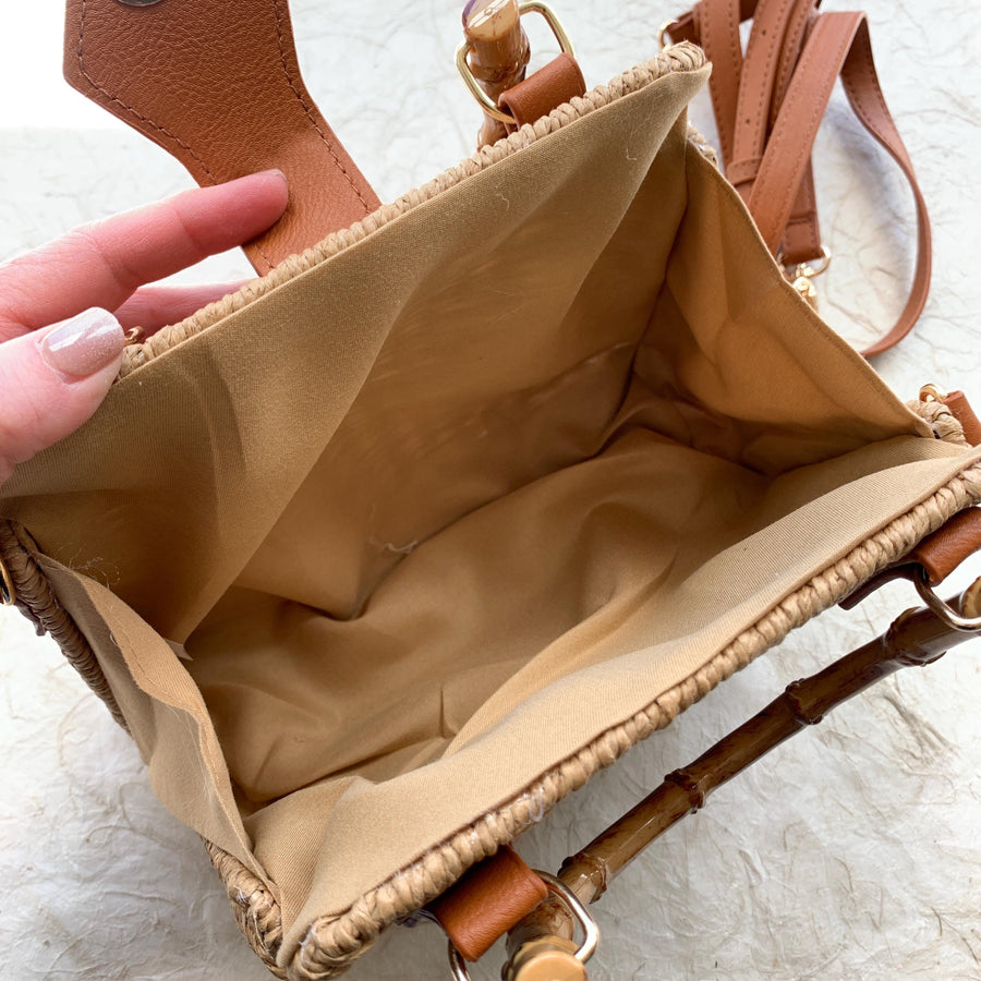 Flamingo Straw Handbag with Bamboo Handle - One-of-a-Kind