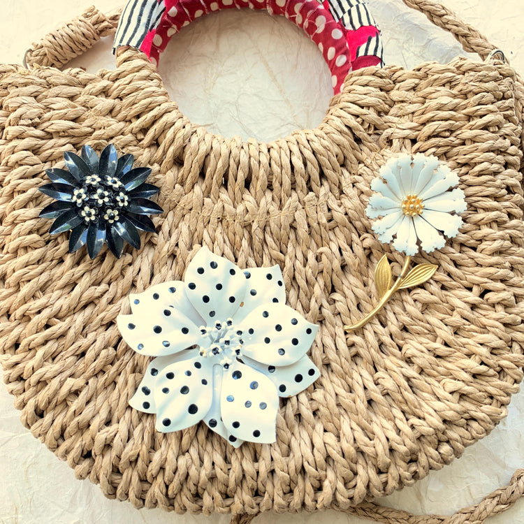Flower Power Woven Straw Handbag - One-of-a-Kind