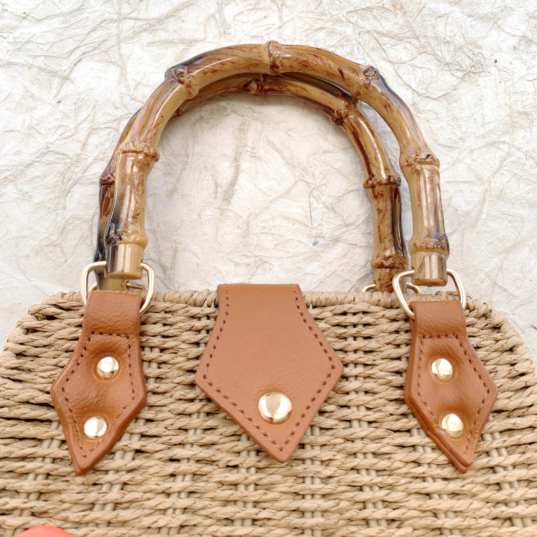 Flamingo Straw Handbag with Bamboo Handle - One-of-a-Kind