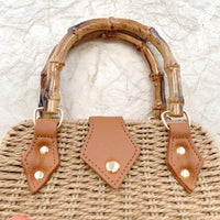 Flamingo Straw Handbag with Bamboo Handle - One-of-a-Kind