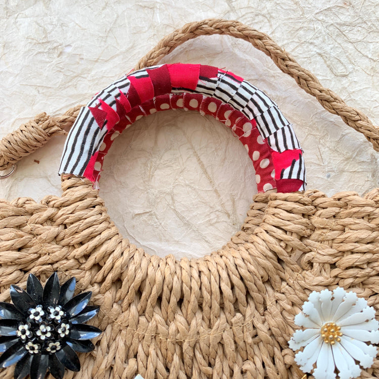 Flower Power Woven Straw Handbag - One-of-a-Kind