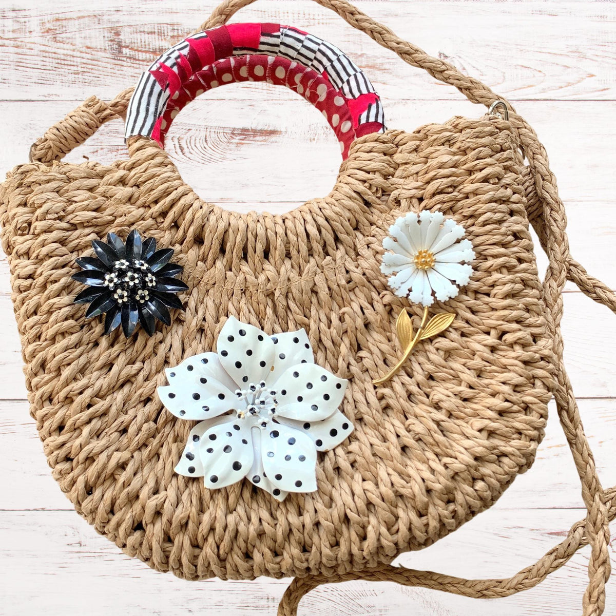 Flower Power Woven Straw Handbag - One-of-a-Kind