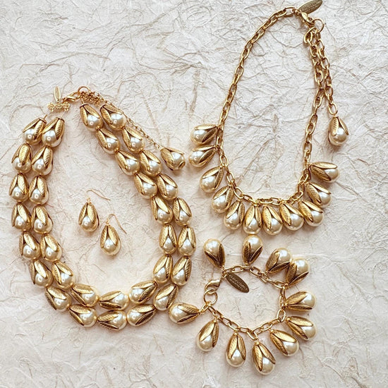 Lenora Dame Bead Cap Earring in Cream Pearl