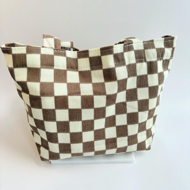 Checkered Mini Tote Bag with Strawberry Detail - One-of-a-Kind