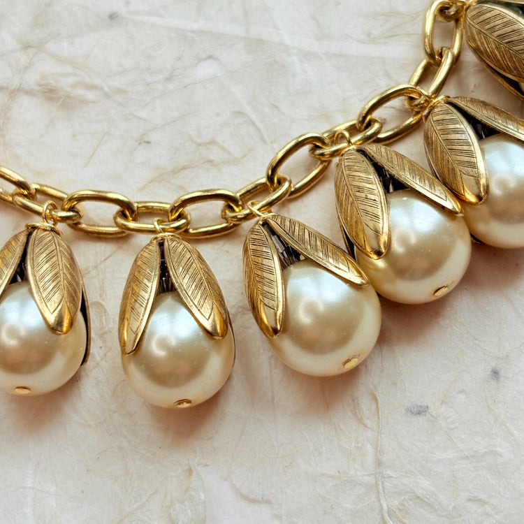 Lenora Dame Classic Bead Cap Charm Necklace in Cream Pearl
