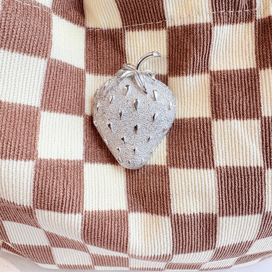 Checkered Mini Tote Bag with Strawberry Detail - One-of-a-Kind