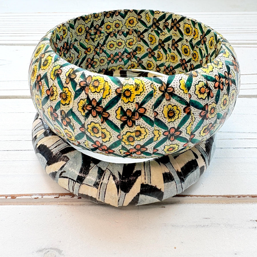 Lenora Dame Decoupaged Bangle Bracelet Set - One of a Kind