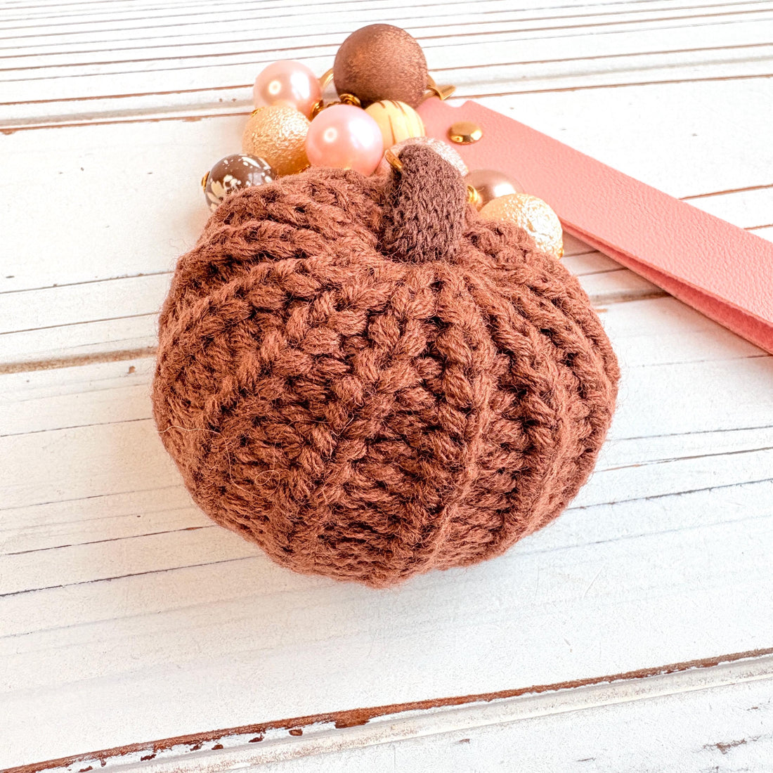 Chocolate Brown Crocheted Pumpkin Bag Charm