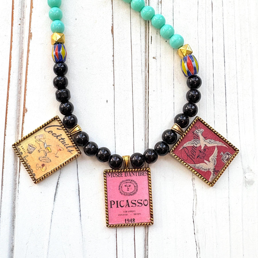 NEW Lenora Dame Retro French Advertising Necklace - One-of-a-Kind